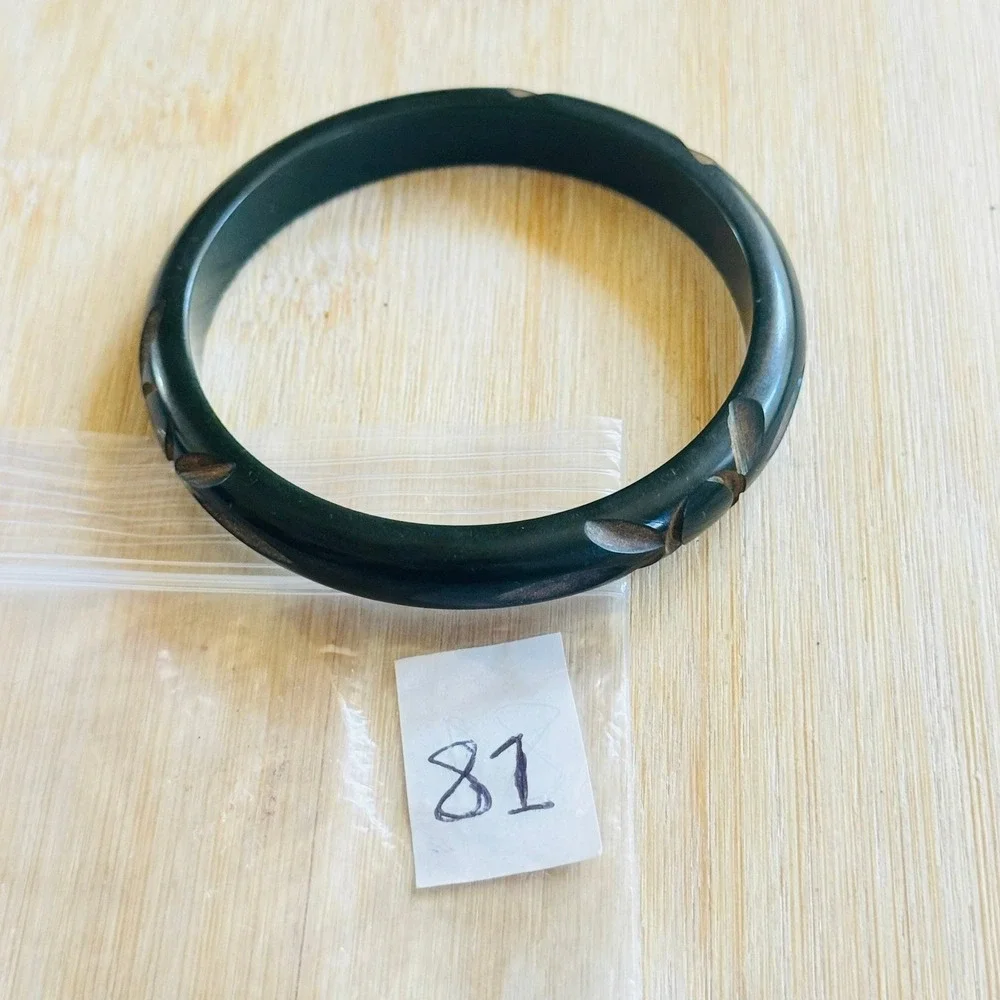 VTG Estate Carved Forest Green Bakelite‎ Bangle Bracelet Tested Art Deco